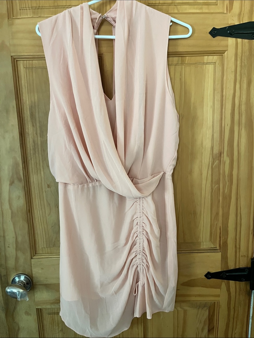 DO+BE Blush Pink Draped V-Neck Mini Dress